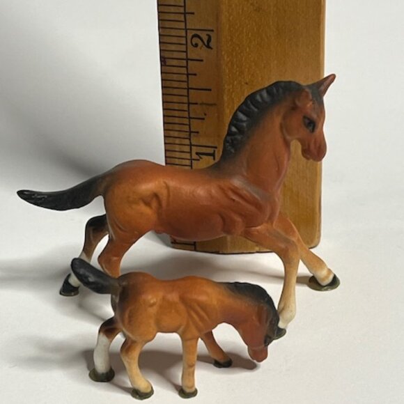 VTG Miniature Mama Horse & Colt Porcelain Figurines Brown Black - Picture 11 of 13